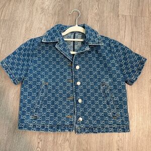 Gucci Blue Crop Top with Monogram Design